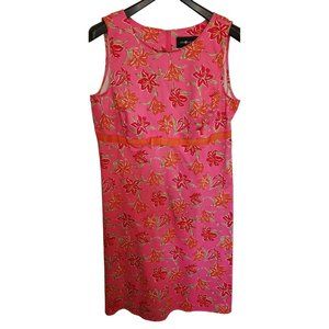 Women's Sag Harbor Sleeveless Dress Pink Orange Ribbon Floral Preppy Sz 18 EUC